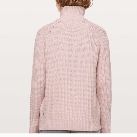 Lululemon Bring the Cozy Pink Chunky Cable Knit Sweater High Neck Boho Size 6 - Picture 2 of 10